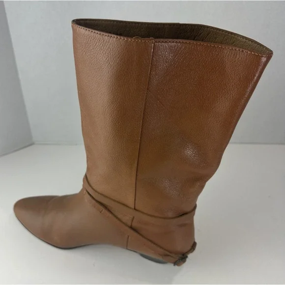 Frye Mid Calf Leather Boots Pull On Harness Strappy Brown Women's 8.5 M 37444 - Picture 11 of 16